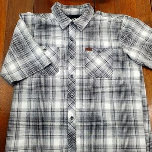 Orvis Shirt Mens Large Gray Button Up Casual Outdoor Short Sleeve Plaid